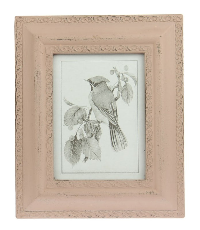 Set of 2 pink photo frames with 5 x 7 inch openings, featuring a shabby chic finish for elegant home decor.