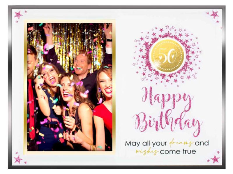 Elegant 50th anniversary glass glitter decoration, 6x4 inches, perfect for framing memories and enhancing festive decor.