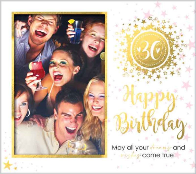 Elegant 30th gold foil photo frame in 6x4" size, crafted from MDF, perfect for celebrating milestone birthdays.