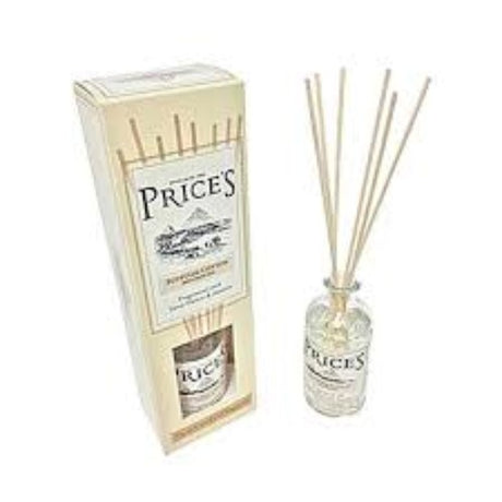 Heritage Reed Diffuser featuring Prices Egyptian Cotton scent with dimensions of 250mm x 75mm x 53mm.