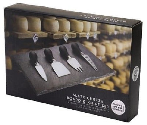Elegant 4-piece Taylors Black Slate Cheeseboard Set, perfect for serving cheese and charcuterie at any gathering.