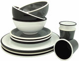 Set of 6 Jab Vintage black and white rim melamine plates, 20cm, durable, elegant for all occasions, scratch-resistant and dishwasher safe.