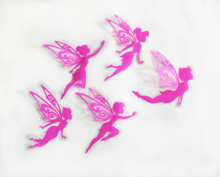 Flying Fairies - Set of 5 - Wall Art - Pink