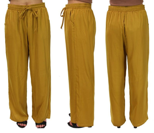 Stylish mustard satin pants with a luxurious feel, designed for comfort and elegance for waist sizes 80cm to 98cm.