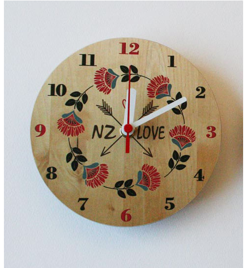 Pohutukawa NZ Clock - Printed MDF