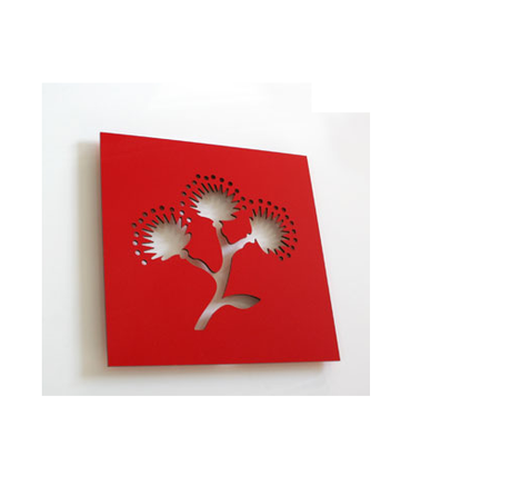 Vibrant Pohutukawa Square Wall Art, featuring iconic Kiwi design, durable ACM material, ideal for home or office decor.