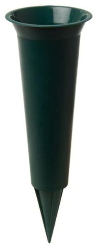 Elegant green Polyvase memorial vase, 10cm wide and 33cm tall, ideal for durable floral arrangements outdoors.