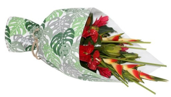 Vibrant waterproof floral wrap sheets with tropical leaves, 50x60cm, perfect for elegant gift and floral arrangements.