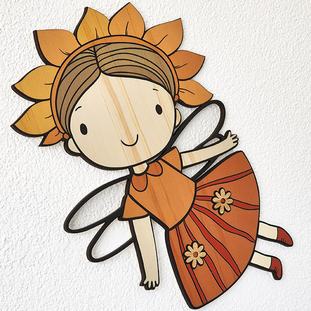 Pine Wall Art featuring a whimsical Flower Fairy with butterflies and leaves, bringing nature's magic indoors.