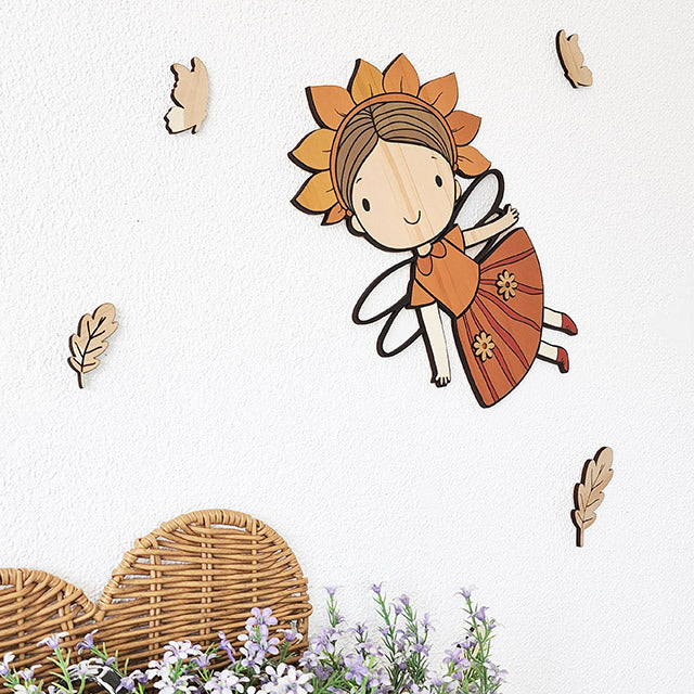 Pine wall art featuring a flower fairy design with butterflies and leaves, perfect for enchanting home decor.