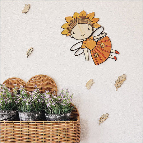 Pine wall art featuring a whimsical Flower Fairy design, ideal for adding enchantment to any room's decor.