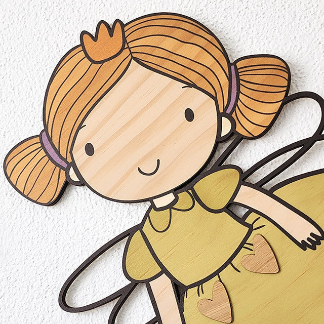 Pine Wall Art featuring a whimsical fairy, butterflies, and dandelions, perfect for enchanting children's rooms.