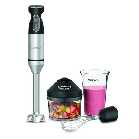 Cuisinart Smart Stick® hand blender with stainless steel shaft, 300-watt motor, and variable speed control for versatile blending.