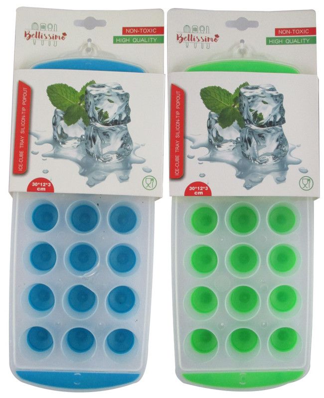 Set of 6 silicone ice cube trays with pop-out design for easy, mess-free ice release and fun frozen treats.