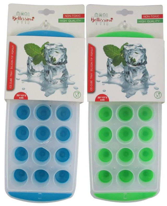 Set of 6 silicone ice cube trays with pop-out design for easy, mess-free ice release and fun frozen treats.
