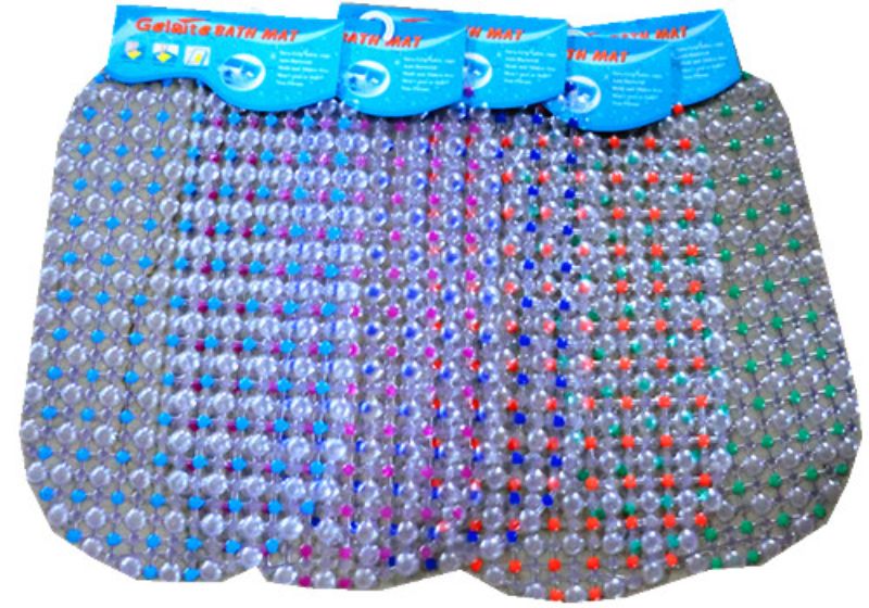 Set of 4 assorted bath mats (67 x 37cm) with non-slip backing, designed for comfort and style in any bathroom decor.