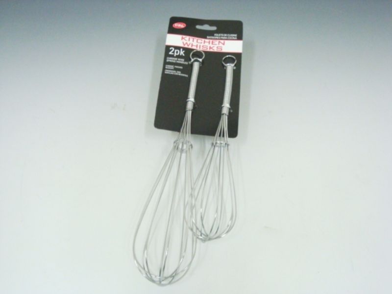 Set of 4 durable stainless steel whisks with ergonomic handles for effortless mixing and blending in the kitchen.