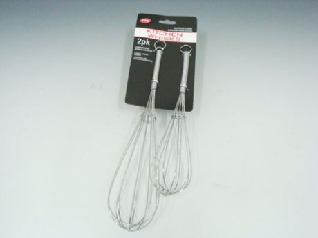 Set of 4 durable stainless steel whisks with ergonomic handles for effortless mixing and blending in the kitchen.