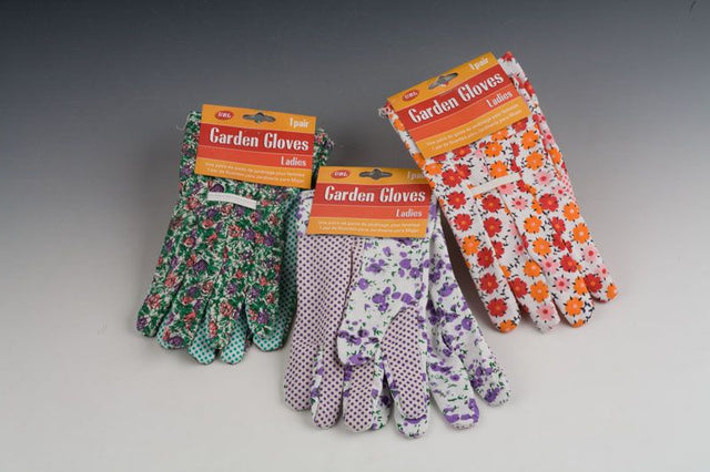 Ladies garden gloves with grip in four assorted colors, providing comfort, flexibility, and durability for all gardening tasks.