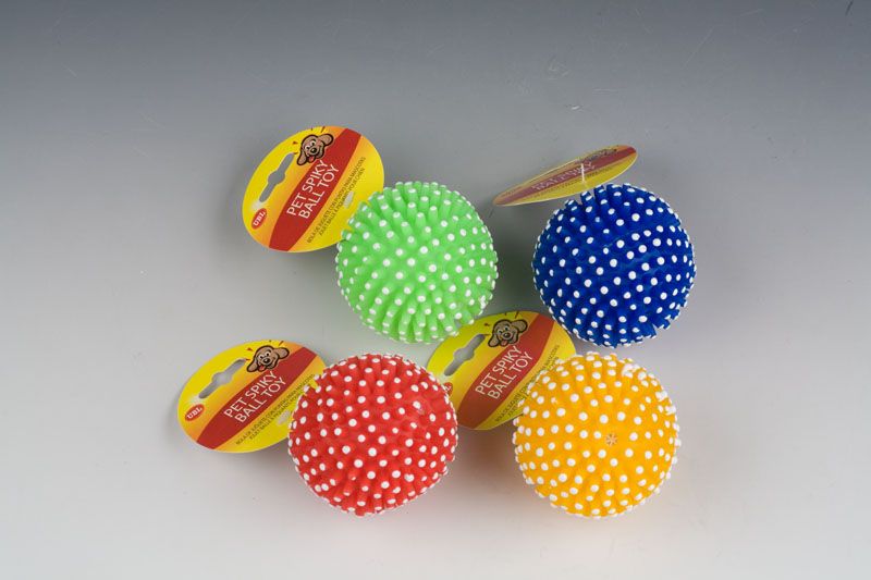 Vibrant spiky balls in assorted colors, ideal for stimulating play and promoting dental health for pets. Set of 4 durable toys.
