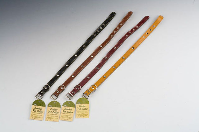 Stylish leather pet collars with metal studs, set of 4 assorted colors for dogs and cats, designed for comfort and durability.