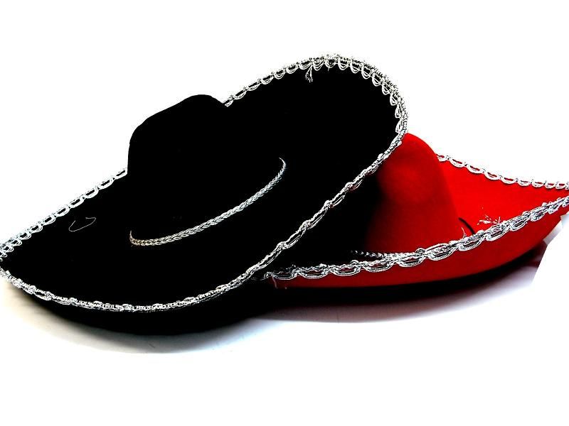 Vibrant set of 6 assorted sombreros in black or red, perfect for parties, festivities, and fun photo props.
