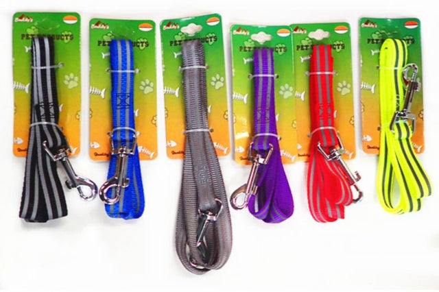 Assorted set of 6 durable dog leads, 1.5cm x 1.2m, featuring secure clips and vibrant colors for stylish pet walks.