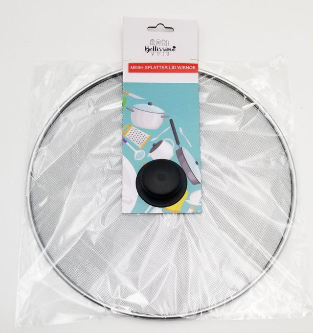 Set of 3 mesh splatter lids with knobs, 29cm diameter each, ideal for mess-free cooking and steam escape.
