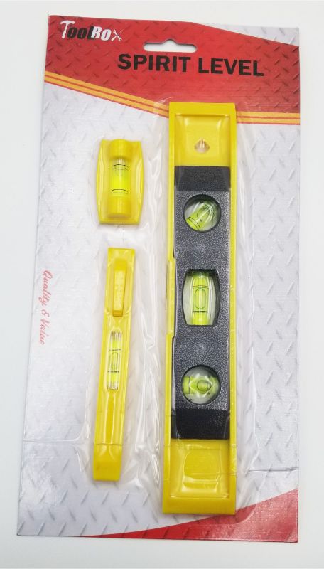 Set of 6 spirit levels with clear vials for accurate alignment in various indoor and outdoor projects.