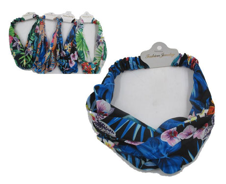 Vibrant floral printed headbands in assorted designs; perfect for adding style and keeping hair in place.