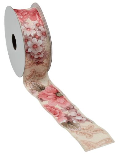 Vibrant floral pattern polyester ribbon (4cm x 10m) for crafting, gift wrapping, and decorating with a convenient paper cap.