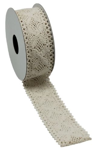 Cream lace ribbon, 4.3cm wide and 10m long, perfect for elegant DIY projects, gift wrapping, and wedding invitations.