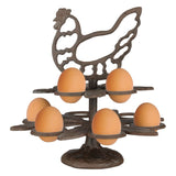 Cast iron egg holder, 25x25x26cm, stores and showcases 10 eggs with rustic charm and durable craftsmanship.