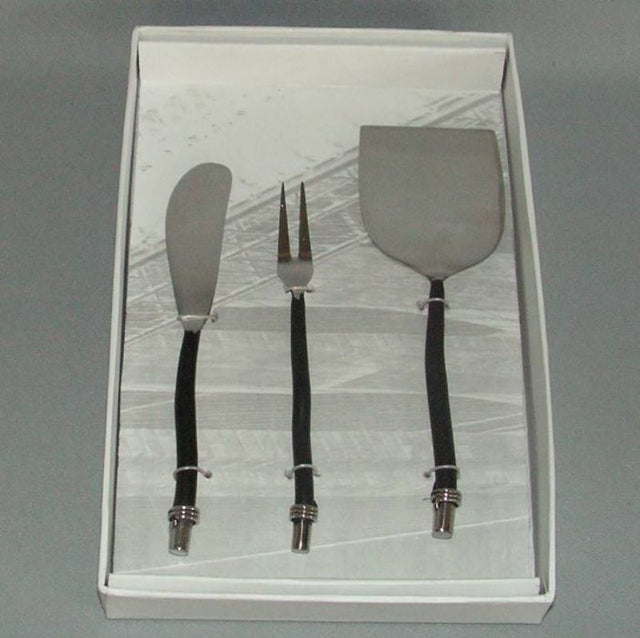 Cheese Box Set featuring twisted wire spade, fork, and pate knife for seamless cheese serving and tasting experiences.