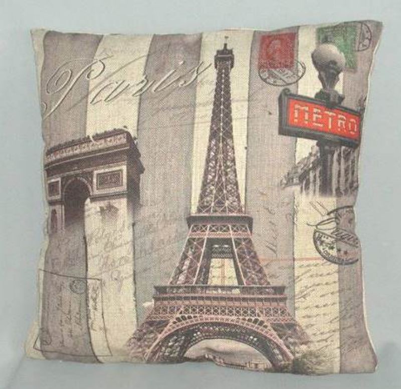 Elegant 42cm Paris-themed cushion, perfect for adding comfort and style to your living space or bedroom décor.