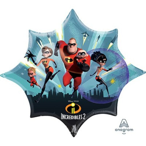 Vibrant Incredibles 2 Group Design foil balloon, perfect for parties, showcasing beloved superheroes in a fun, celebratory style.