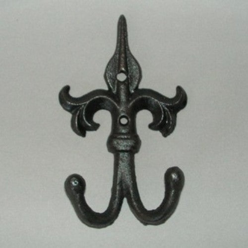 Rustic solid cast iron double coat hook, 17cm wide, perfect for organizing coats and bags in entryways or mudrooms.