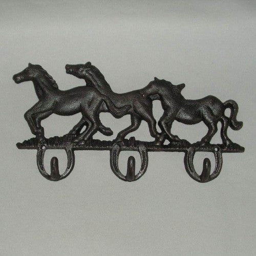 Key Rack - 34cm Horse in solid cast iron, featuring multiple hooks for organizing keys with equestrian-themed decor.