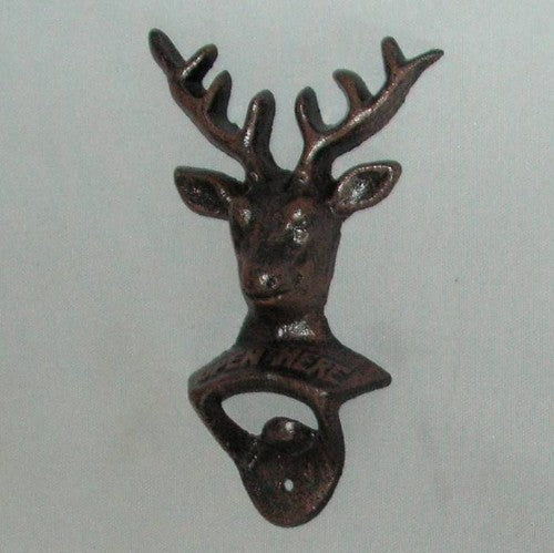 Elegant cast iron bottle opener featuring a stag design, perfect for home bars and nature-inspired decor.