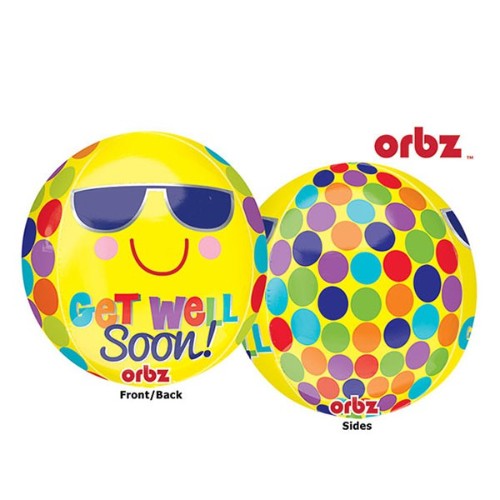 Bright sunny 'Get Well' foil balloon, 38cm x 40cm, uplifting design perfect for recovery and celebrations.