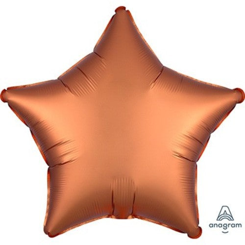 45cm star-shaped amber satin foil balloon, self-sealing and helium-inflatable, perfect for elegant celebrations.