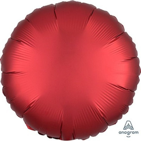 45cm round sangria satin luxe foil balloon, perfect for elegant celebrations, self-sealing for easy helium inflation.