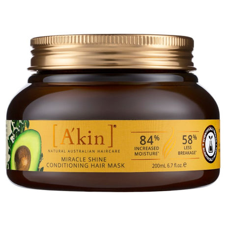 Akin M Shine Hair Mask in a 200ml jar, enriched with Avocado and Jojoba oils for frizz-free, radiant, and healthy hair.