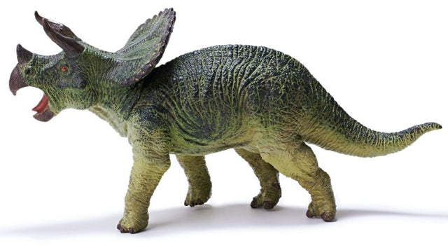 Museum-quality 24cm Triceratops replica made of soft PVC, perfect for collectors and safe for kids over 3 years old.