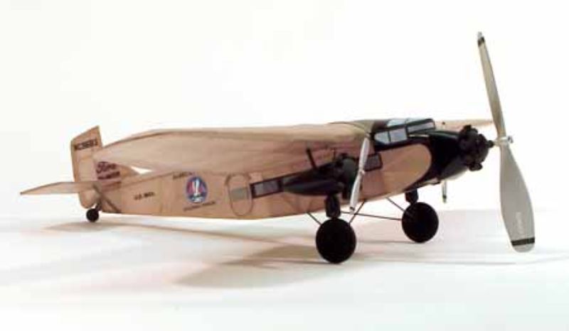 Balsa Glider Kit - 17 1/2" Ford Tri-Motor with over 50 laser-cut parts, vibrant decals, and lightweight balsa construction.