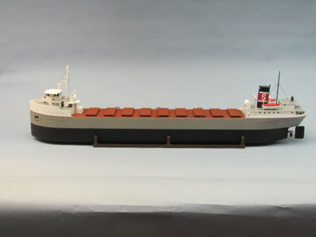 Detailed wooden model kit of a 46" Great Lakes freighter, featuring die-cut components and intricate assembly instructions.