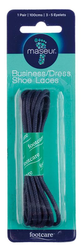 Navy 100cm dress shoe laces for men, combining style and durability for a polished look.