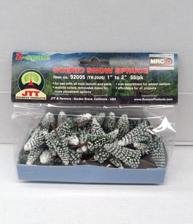 Econo Snow Pine pack features 55 snow-covered trees, 25-51mm tall, perfect for enhancing model landscapes and dioramas.