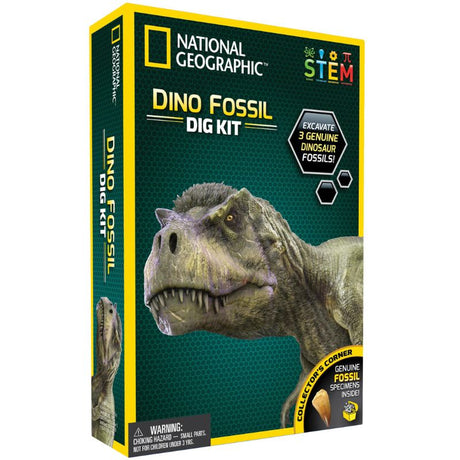 Engaging Dino Fossil Dig Kit with real fossils, tools, and guides, sparks paleontology love in kids 6 and up.