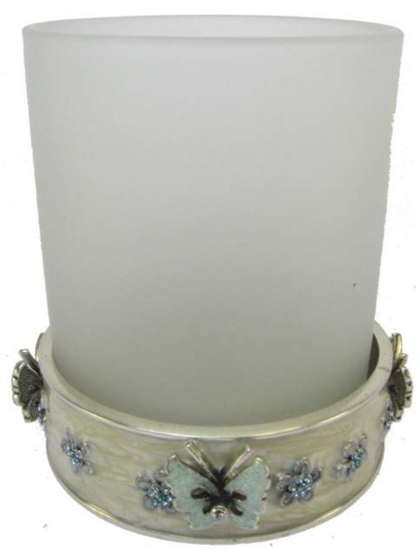 Elegant Enamel & Swarovski Crystal Brush Holder, perfect for organizing makeup brushes and enhancing vanity decor.